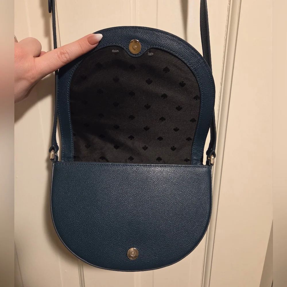 Kate Spade dark turquoise Crossbody Saddle Bag suede and pebbled leather bag - Picture 6 of 16